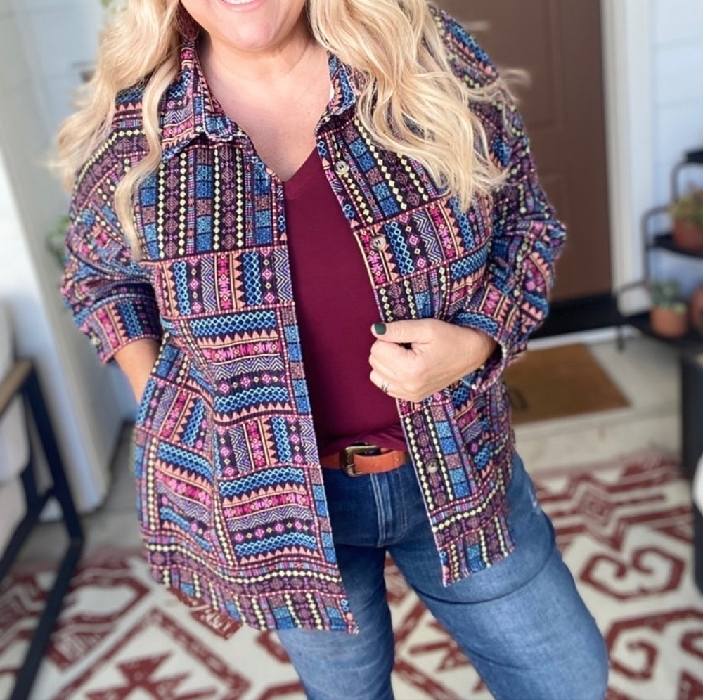 Savanna Jane Jacket Size S Multicolor Tribal Southwestern Boho Artsy Shacket New